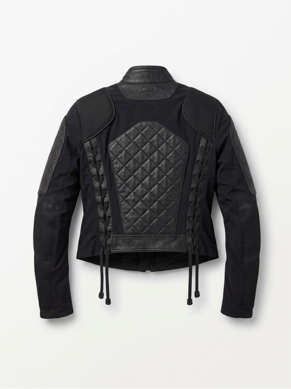 blanc noir Black Quilted Moto-Style Leather Jacket